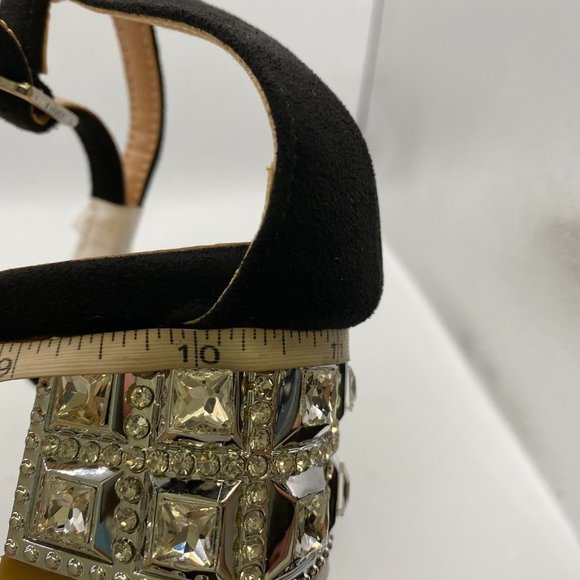 XYD black open toe chunky sandals ankle strap heels pumps - Picture 6 of 7